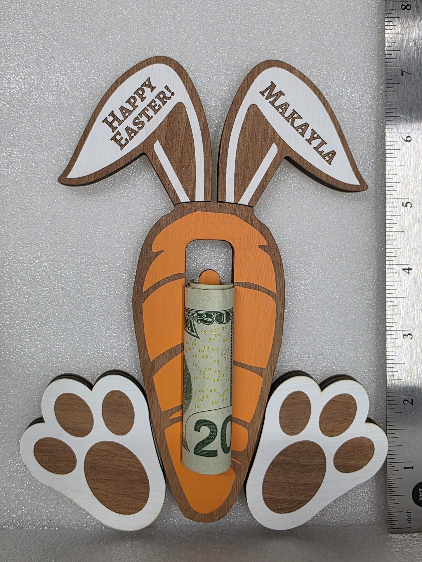 Personalized Easter Carrot Money Holder - Custom Wooden Bunny Ear Basket Stuffer - Kids Easter Gift