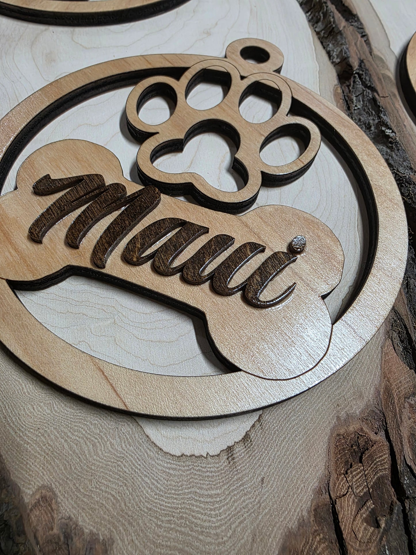 Personalized Pet Dog Christmas Ornament Maple Wood Laser Engraved
