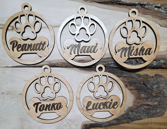 Personalized Pet Dog Christmas Ornament Maple Wood Laser Engraved
