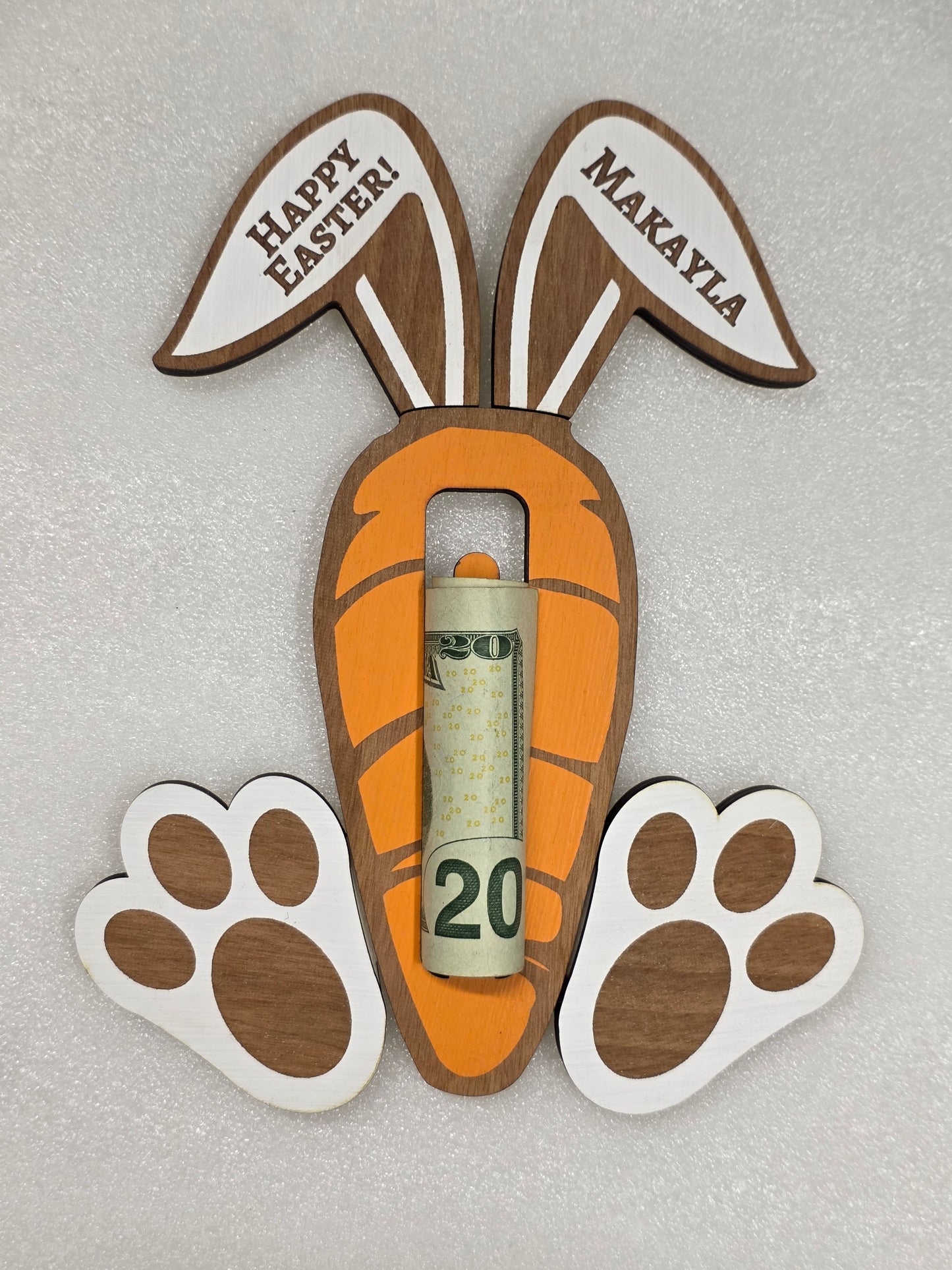 Personalized Easter Carrot Money Holder - Custom Wooden Bunny Ear Basket Stuffer - Kids Easter Gift