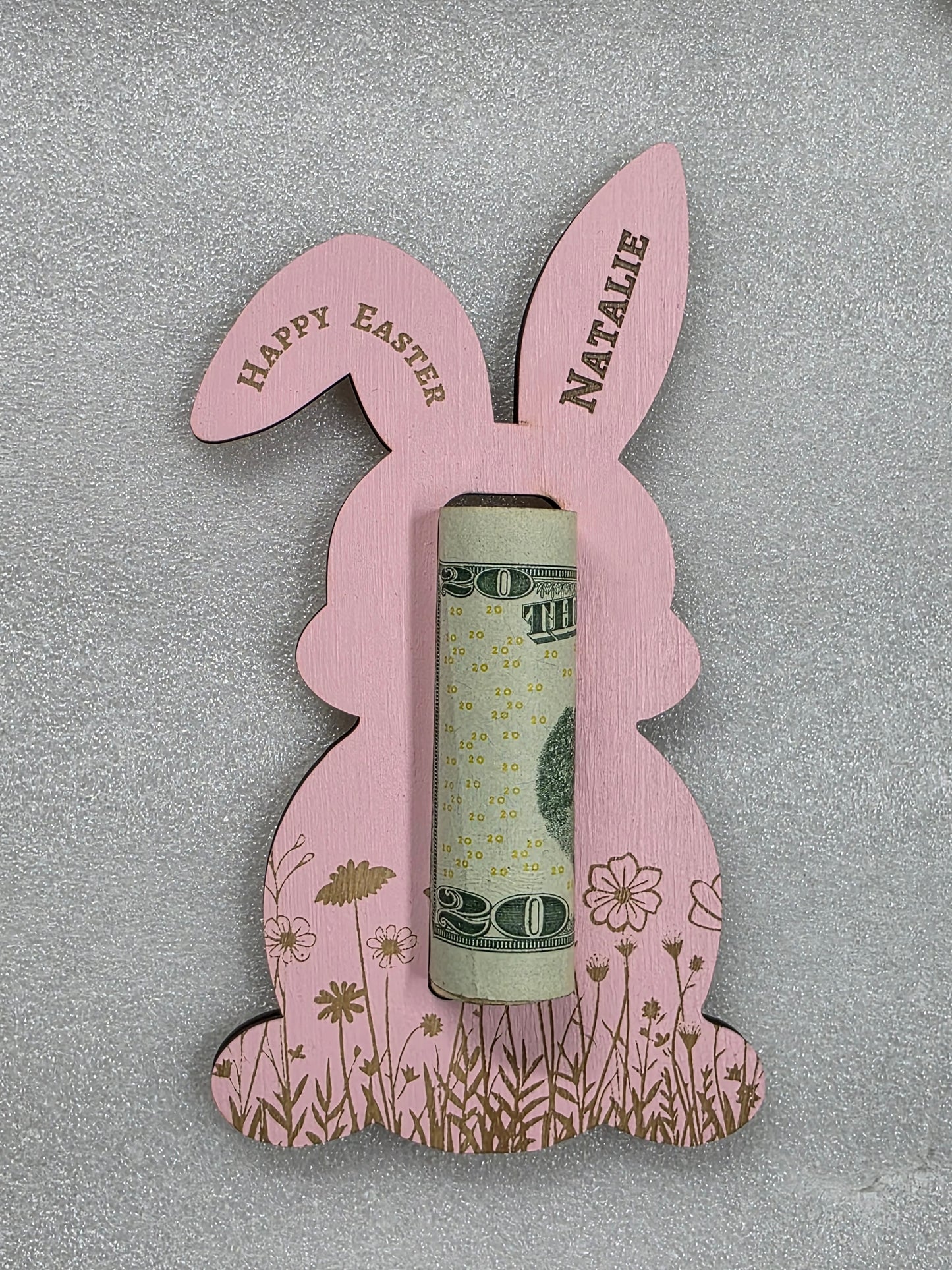 Personalized Easter Bunny Money Holder - Custom Wooden Bunny Ear Basket Stuffer - Kids Easter Gift