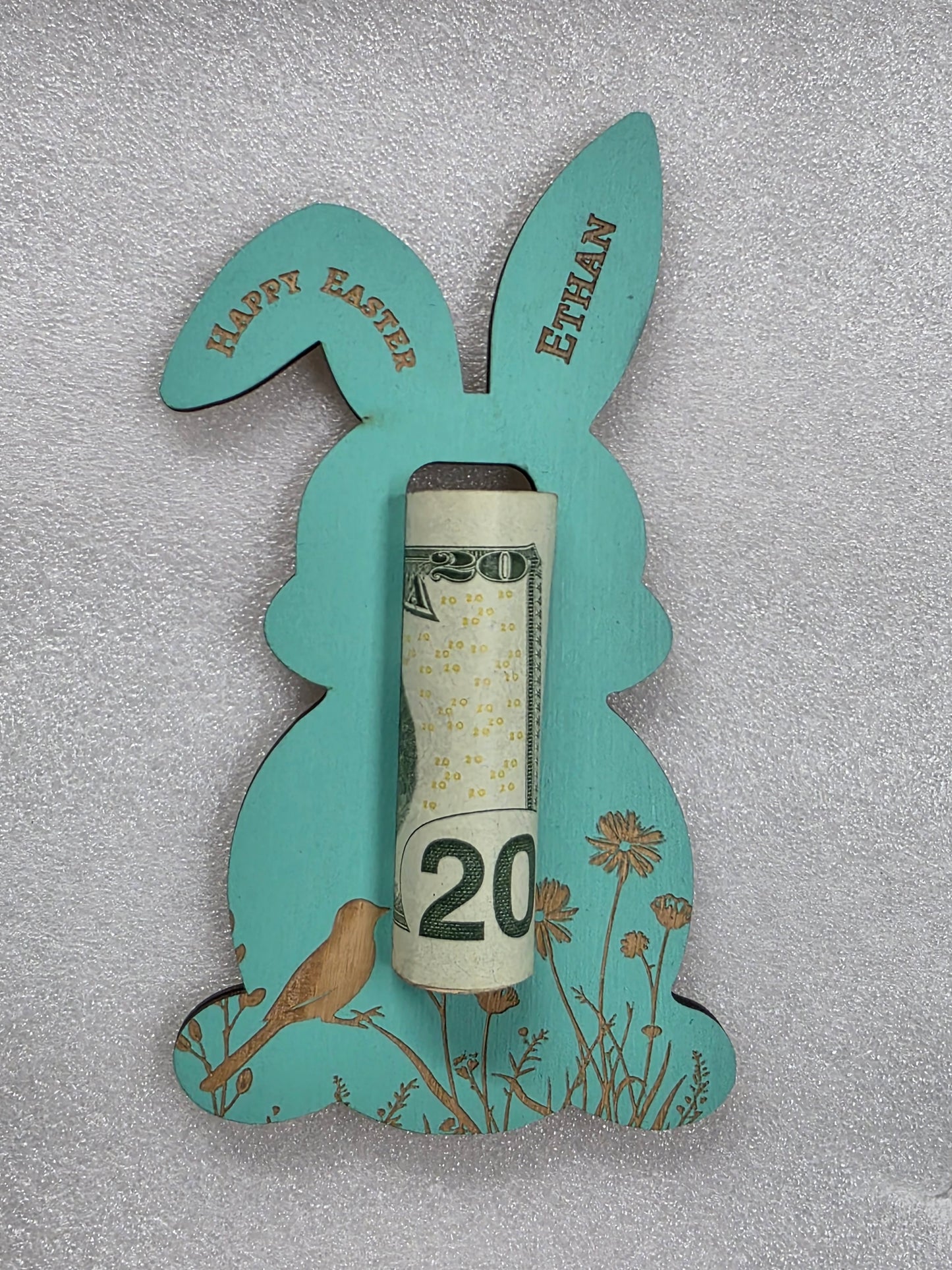 Personalized Easter Bunny Money Holder - Custom Wooden Bunny Ear Basket Stuffer - Kids Easter Gift