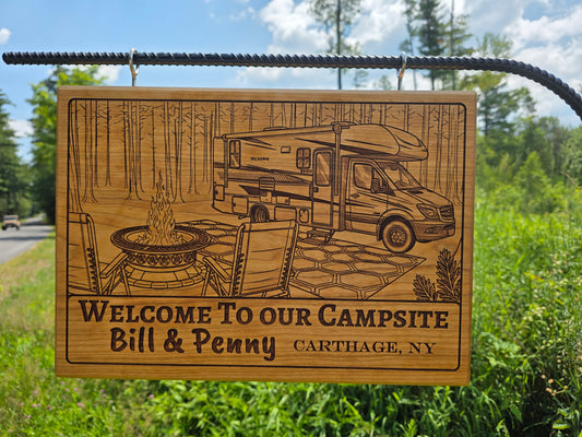 Photo Personalized Cherry Hardwood Camping Sign-ADD YOUR OWN CAMPER PHOTO