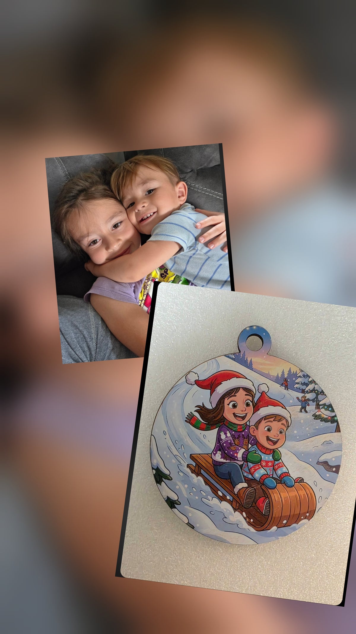 HD Full Color - Turn Your Photo into a Fun Cartoon Winter Scene Christmas Ornament (Sledding)