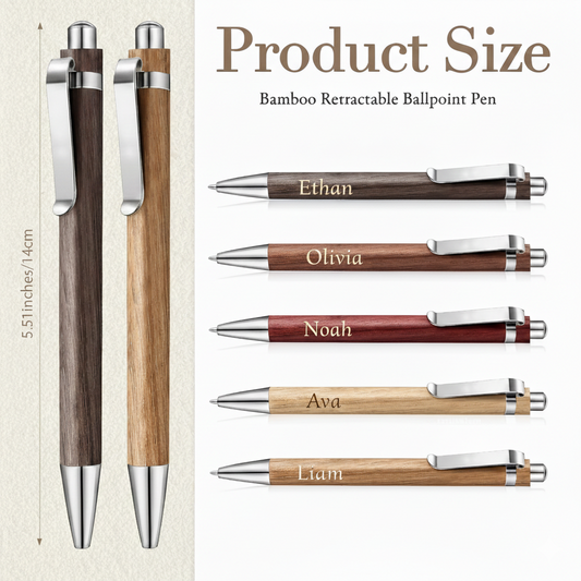 Personalized Natural Wood Pens (Set of 5) 1mm Black Ink Retractable Pen