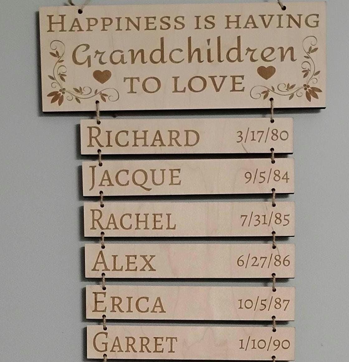 Grandchildren Birthday Reminder Board, Mother’s Day Gift, Personalized Wooden Hanging Sign for Grandparents, Custom Family Name Plaque