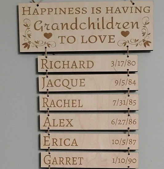 Grandchildren Birthday Reminder Board, Mother’s Day Gift, Personalized Wooden Hanging Sign for Grandparents, Custom Family Name Plaque